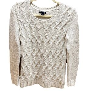 Tommy Hilfiger Ivory Cotton blend Textured Knit Crew Neck Sweater Sz S